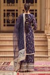 LASHKARAA_Blue Tissue Embroidery Thread Round Neck Wildflora Print And Kurta Pant Set _Online_at_Aza_Fashions