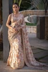 Buy_Gopi Vaid_Ivory Cotton Silk Printed Floral Jaal Sweetheart Neck Saree With Blouse _at_Aza_Fashions