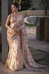 Gopi Vaid_Ivory Cotton Silk Printed Floral Jaal Sweetheart Neck Saree With Blouse _Online