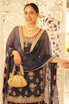 Gopi Vaid_Blue Kurta And Sharara Cotton Silk Printed Floral Round Strappy Set _Online