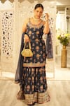 Buy_Gopi Vaid_Blue Kurta And Sharara Cotton Silk Printed Floral Round Strappy Set _Online