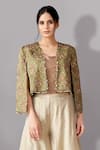 Buy_Aditi Somani_Green Satin Linen Woven Floral Jaal Jacket Flower Embroidered And Sharara Set _Online_at_Aza_Fashions