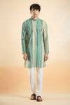 Arihant Rai Sinha_Blue Jacquard, Silk, Cotton Zig Zag Woven Kurta With Churidar _Online_at_Aza_Fashions