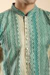 Arihant Rai Sinha_Blue Jacquard, Silk, Cotton Zig Zag Woven Kurta With Churidar _at_Aza_Fashions