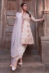 Buy_Gopi Vaid_Ivory Anarkali Cotton Silk Printed Floral V Neck Short Dhoti Pant Set _at_Aza_Fashions