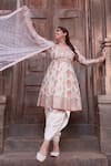 Buy_Gopi Vaid_Ivory Anarkali Cotton Silk Printed Floral V Neck Short Dhoti Pant Set 