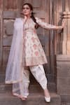 Shop_Gopi Vaid_Ivory Anarkali Cotton Silk Printed Floral V Neck Short Dhoti Pant Set 