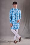 Buy_Aryavir Malhotra_Blue Soft Cotton Print Tie Dye Art Bundi Kurta Set _at_Aza_Fashions