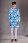 Buy_Aryavir Malhotra_Blue Soft Cotton Print Tie Dye Art Bundi Kurta Set _Online_at_Aza_Fashions