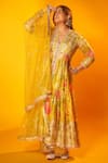 Buy_Gopi Vaid_Yellow Anarkali Chiffon Print Floral V Huma Embroidered Bodice Palazzo Set _at_Aza_Fashions