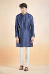 Buy_Aryavir Malhotra_Blue Silk Blend Embroidered Collar Kurta _at_Aza_Fashions