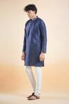 Buy_Aryavir Malhotra_Blue Silk Blend Embroidered Collar Kurta 