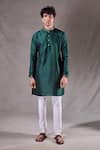 Buy_Arihant Rai Sinha_Green , Satin Buttoned Placket Straight Kurta _at_Aza_Fashions