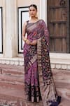 Buy_Geroo Jaipur_Purple Silk Handwoven Bandhani Zari Saree With Unstitched Blouse Piece _at_Aza_Fashions