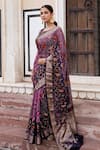 Geroo Jaipur_Purple Silk Handwoven Bandhani Zari Saree With Unstitched Blouse Piece _Online_at_Aza_Fashions