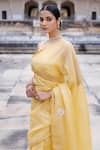 Buy_Geroo Jaipur_Yellow Tissue Embroidered Gota Sequin Saree With Unstitched Blouse Piece _Online_at_Aza_Fashions