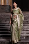 Buy_Geroo Jaipur_Green Tissue Woven Zari Border Saree With Unstitched Blouse Piece _at_Aza_Fashions