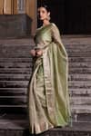 Geroo Jaipur_Green Tissue Woven Zari Border Saree With Unstitched Blouse Piece _Online_at_Aza_Fashions