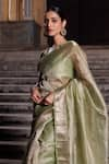 Buy_Geroo Jaipur_Green Tissue Woven Zari Border Saree With Unstitched Blouse Piece _Online_at_Aza_Fashions