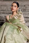 Geroo Jaipur_Green Tissue Woven Zari Border Saree With Unstitched Blouse Piece _at_Aza_Fashions