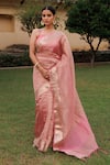 Buy_Geroo Jaipur_Pink Tissue Woven Zari Crinkle Saree With Unstitched Blouse Piece _at_Aza_Fashions