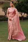 Geroo Jaipur_Pink Tissue Woven Zari Crinkle Saree With Unstitched Blouse Piece _Online_at_Aza_Fashions