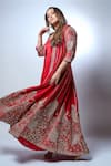 Shop_PUNIT BALANA_Red Satin Silk Embroidery Rani Sa Gul Marodi And Work Long Jacket With Anarkali _at_Aza_Fashions