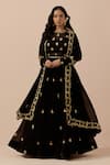 Buy_Ikshita Choudhary_Black Georgette Embroidery Sequin Illusion Sheer Round Anarkali With Dupatta _at_Aza_Fashions