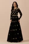 Buy_Ikshita Choudhary_Black Georgette Embroidery Sequin Illusion Sheer Round Anarkali With Dupatta _Online_at_Aza_Fashions