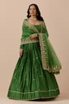 Buy_Ikshita Choudhary_Green Anarkali Chanderi Embroidery Sequin Floral Placement With Dupatta _at_Aza_Fashions