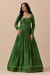 Ikshita Choudhary_Green Anarkali Chanderi Embroidery Sequin Floral Placement With Dupatta _Online_at_Aza_Fashions