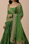 Buy_Ikshita Choudhary_Green Anarkali Chanderi Embroidery Sequin Floral Placement With Dupatta 