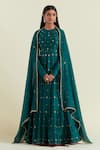 Buy_Ikshita Choudhary_Green Anarkali Chanderi Embroidery Sequin Round Floral With Dupatta _at_Aza_Fashions