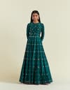 Ikshita Choudhary_Green Anarkali Chanderi Embroidery Sequin Round Floral With Dupatta _Online_at_Aza_Fashions