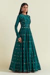 Buy_Ikshita Choudhary_Green Anarkali Chanderi Embroidery Sequin Round Floral With Dupatta _Online_at_Aza_Fashions