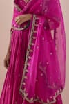 Buy_Ikshita Choudhary_Magenta Anarkali Chanderi Embroidery Sequin Leaf Neck Zardozi With Dupatta 