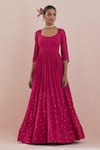 Ikshita Choudhary_Pink Anarkali Chanderi Embroidery Sequin Scoop Neck Border With Dupatta _Online_at_Aza_Fashions