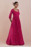 Buy_Ikshita Choudhary_Pink Anarkali Chanderi Embroidery Sequin Scoop Neck Border With Dupatta _Online_at_Aza_Fashions