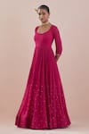 Shop_Ikshita Choudhary_Pink Anarkali Chanderi Embroidery Sequin Scoop Neck Border With Dupatta _Online_at_Aza_Fashions