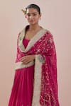 Buy_Ikshita Choudhary_Pink Anarkali Chanderi Embroidery Sequin Scoop Neck Border With Dupatta 