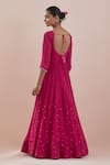 Shop_Ikshita Choudhary_Pink Anarkali Chanderi Embroidery Sequin Scoop Neck Border With Dupatta 