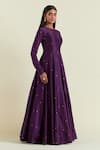 Ikshita Choudhary_Purple Anarkali Chanderi Embroidery Sequin Round Geometric Set _Online_at_Aza_Fashions