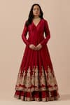 Ikshita Choudhary_Red Anarkali And Skirt Pure Chanderi Embroidery Zari Thread Paisley Border Set _Online_at_Aza_Fashions