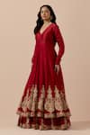 Buy_Ikshita Choudhary_Red Anarkali And Skirt Pure Chanderi Embroidery Zari Thread Paisley Border Set _Online_at_Aza_Fashions