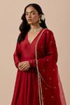 Buy_Ikshita Choudhary_Red Anarkali And Skirt Pure Chanderi Embroidery Zari Thread Paisley Border Set 