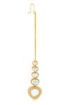 Shop_Isharya_Gold Plated Crystals, Pearls Boondein Mirror Embellished Maangtikka _at_Aza_Fashions