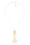 Shop Isharya Gold Plated Lucent Pearl Tassel Pendant Necklace at Aza Fashions Shop_Isharya_Gold Plated Lucent Pearl Tassel Pendant Necklace _at_Aza_Fashions