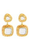 Shop_ISHARYA_Gold Plated Mirror Libra Finish Stone Embellished Drop Earrings _at_Aza_Fashions