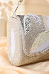 La Fiza_Silver Sequin Shimmering Sonata Bloom Embroidered Clutch Bag _Online_at_Aza_Fashions