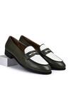 Buy_Wednesday Lifestyle_Green Colour Block Berlin Leather Penny Loafers _at_Aza_Fashions